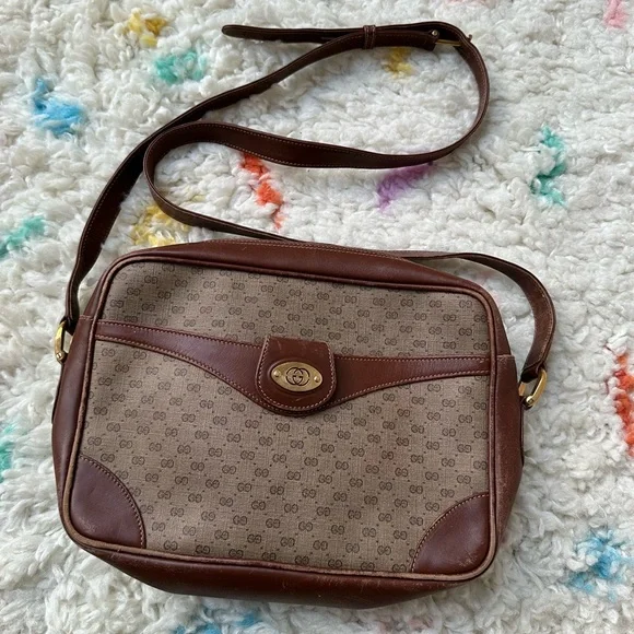 Vintage Gucci Leather Coated Canvas GG Crossbody Bag